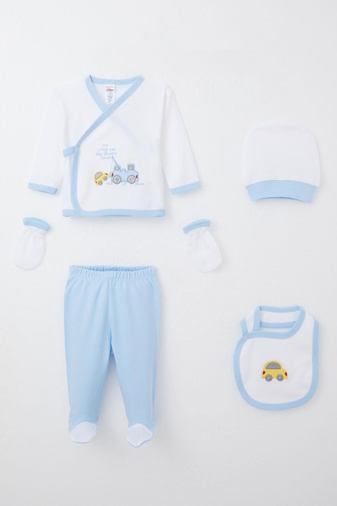 BRE Breeze Baby Boy Hospital Outfit 5 Piece Cute Little Car Rescuer 0-3 Months, Ecru - Schaumburg