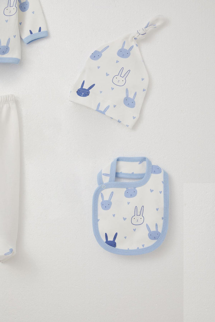 BRE Breeze Baby Boy Hospital Outfit 5-Piece Set with Bunny Pattern, 0-3 Months, White - Lodi