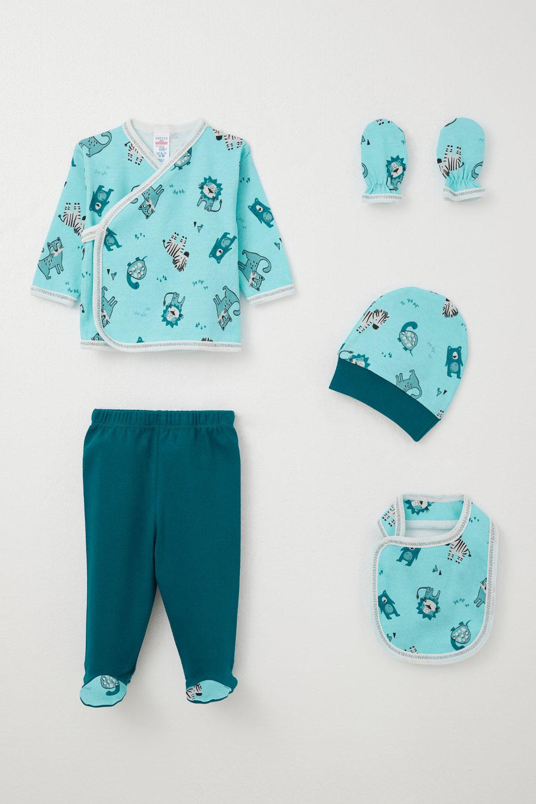 BRE Breeze Baby Boy Hospital Outfit 5-Piece Cute Animals Patterned 0-3 Months, Blue - Alhaurín de la Torre