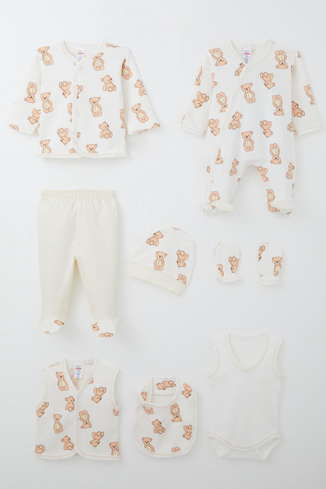 BRE Breeze Baby Boy Hospital Outfit 8 Piece Toy Bear Patterned 0-3 Months, White - Desio