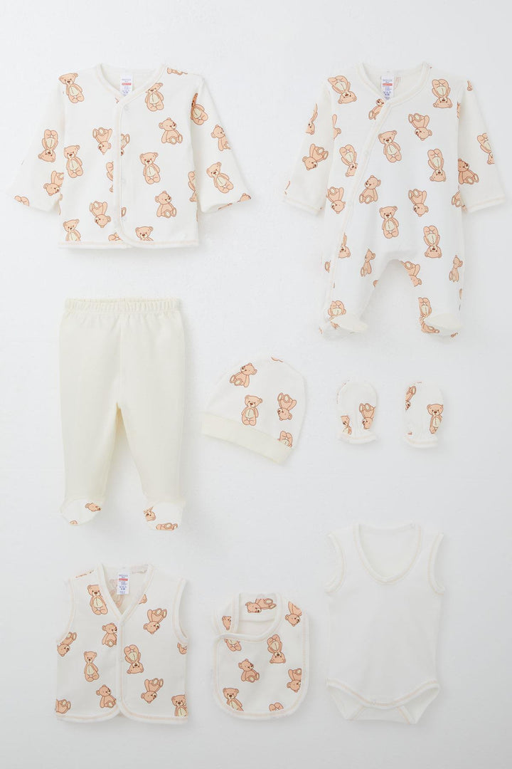 BRE Breeze Baby Boy Hospital Outfit 8 Piece Toy Bear Patterned 0-3 Months, White - Desio