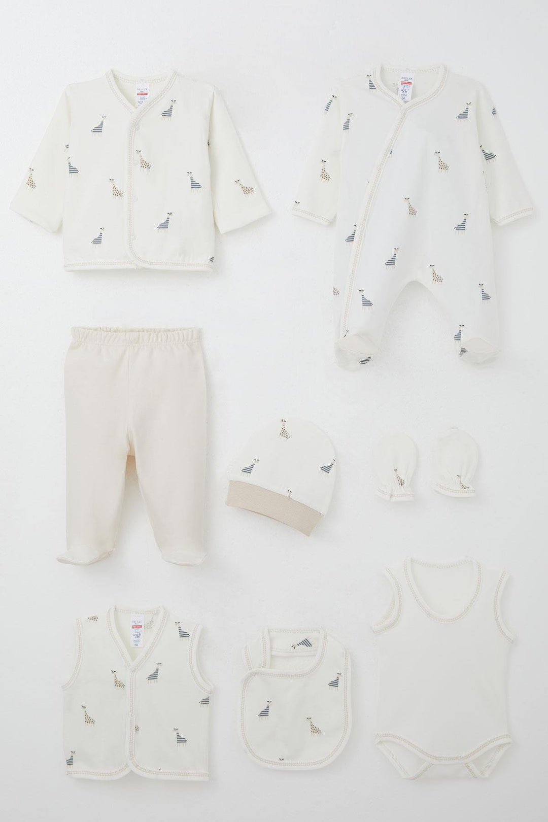 BRE Breeze Baby Boy Hospital Outfit 8 Piece Cute Giraffe Patterned 0-3 Months, Ecru - Binghamton