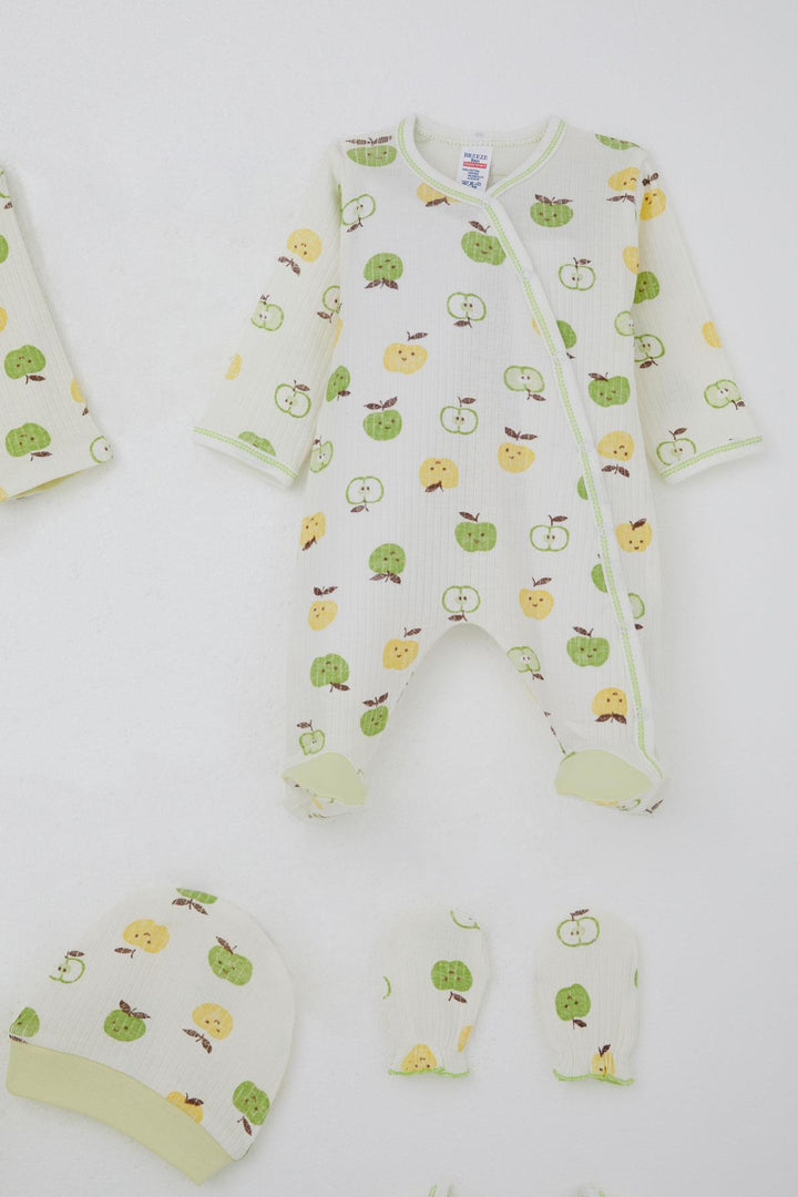 BRE Breeze Baby Boy Hospital Outfit 8 Pieces Cute Little Apple Patterned 0-3 Months, Ecru - Murfreesboro