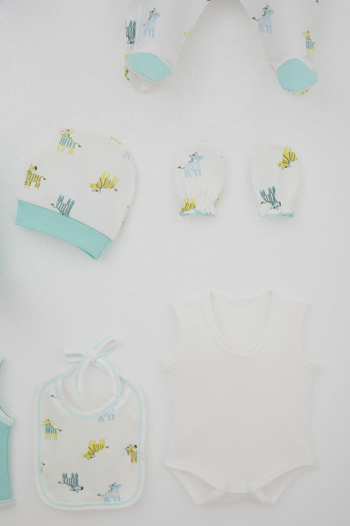 BRE Breeze Baby Boy Hospital Outfit 8 Piece Cute Baby Zebra Patterned 0-3 Months, Ecru - Ormond Beach