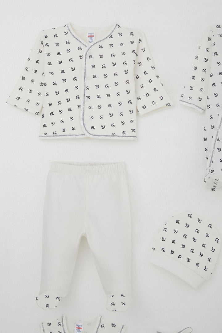 BRE Breeze Baby Boy Hospital Outfit 8 Piece Sea Themed Anchor Patterned 0-3 Months, Ecru - Pachuca