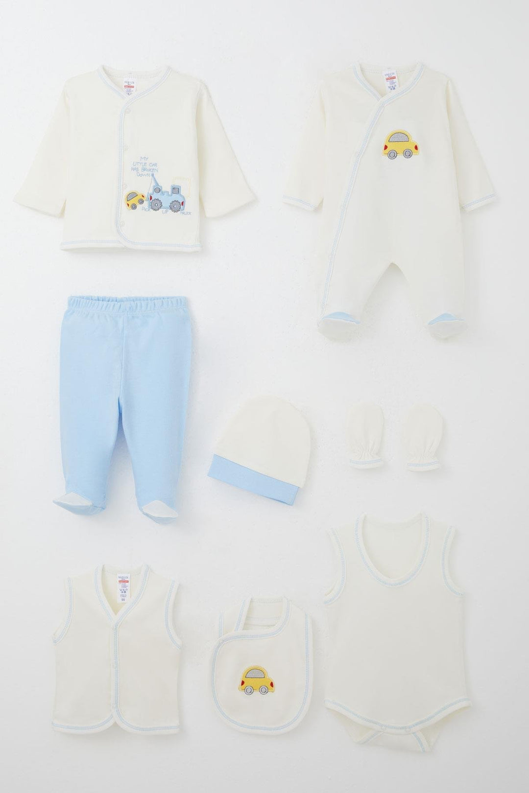 BRE Breeze Baby Boy Hospital Outfit 8 Piece Cute Little Tow Truck 0-3 Months, White - Norristown