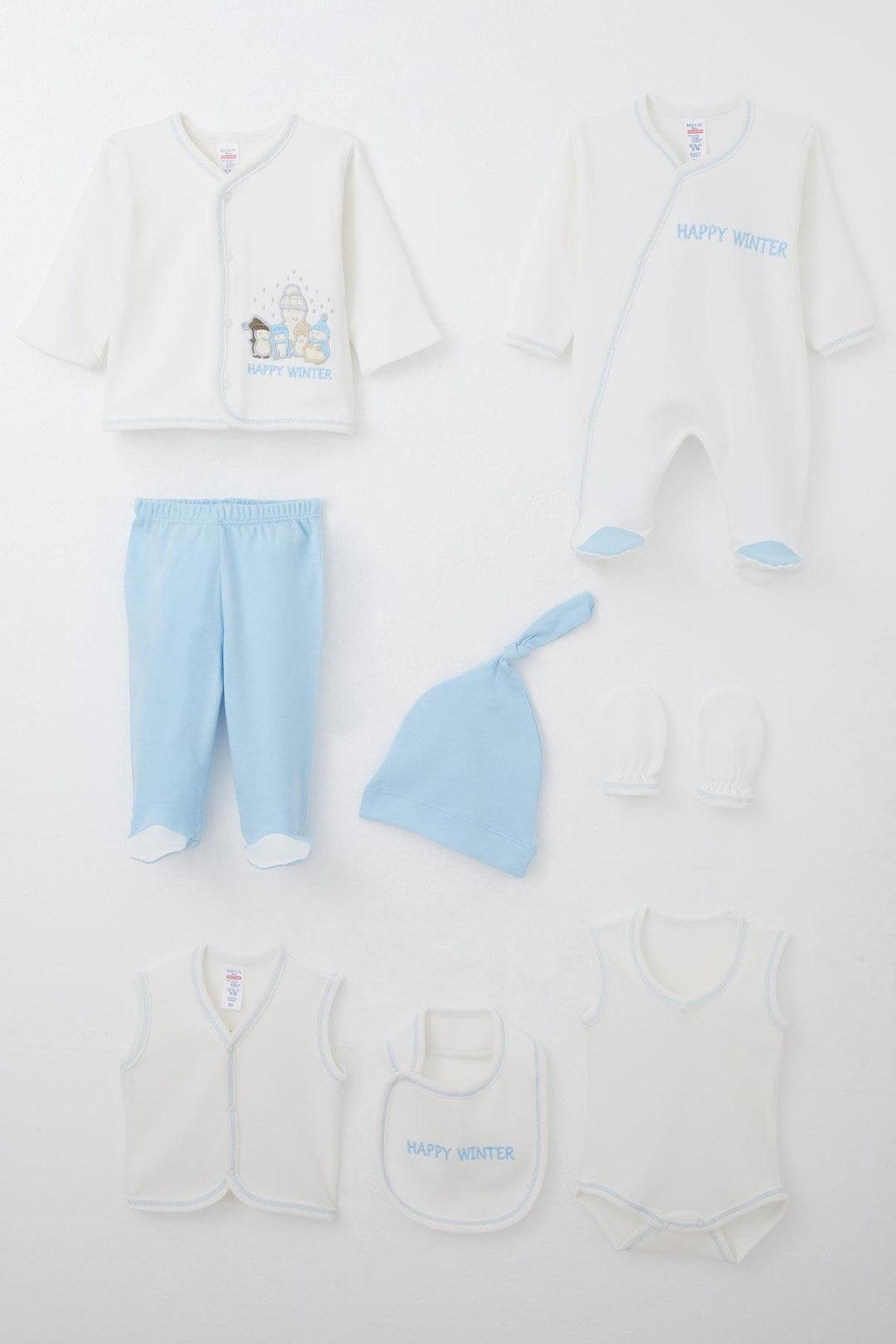 BRE Breeze Baby Boy Hospital Outfit 8 Piece Winter Themed Snowman Family 0-3 Months, White - Horad Zhodzina