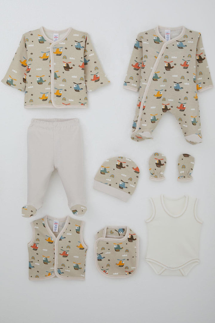 BRE Breeze Baby Boy Hospital Outfit 8 Piece Sky Tour Pilot Dino 0-3 Months, Beige - Rîbniţa