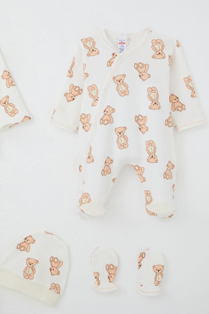 BRE Breeze Baby Boy Hospital Outfit 8 Piece Toy Bear Patterned 0-3 Months, White - Desio