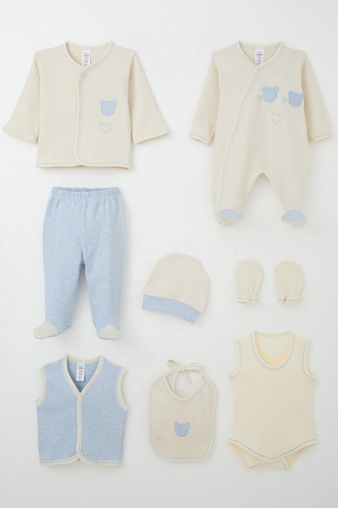 BRE Breeze Baby Boy Hospital Outfit 8 Piece & Heart Embroidered 0-3 Months, Cream - Angoulême