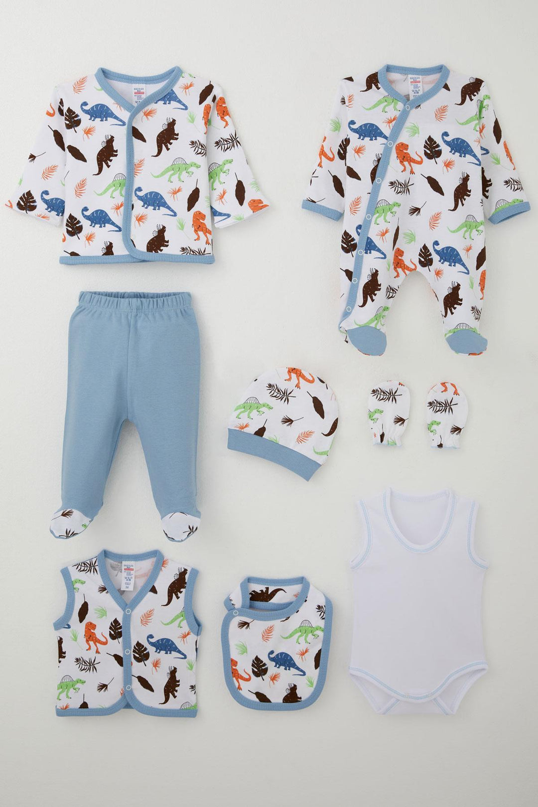 BRE Breeze Baby Boy Hospital Outfit 8 Piece Dinosaur Patterned 0-3 Months, White - Berdychiv