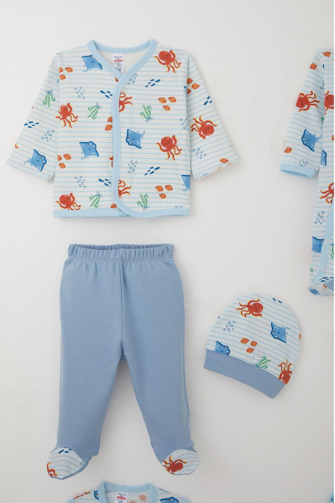 BRE Breeze Baby Boy Hospital Outfit 8 Pieces Cute Sea Animals Patterned 0-3 Months, White - Texarkana