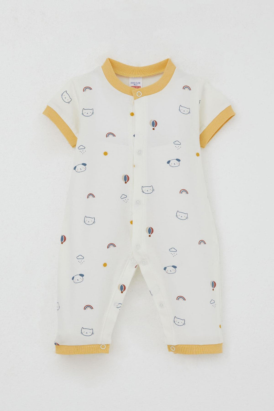 BRE Breeze Baby Boy Short Sleeve Romper Sky Themed Animal Patterned 0-6 Months, Ecru - Derby