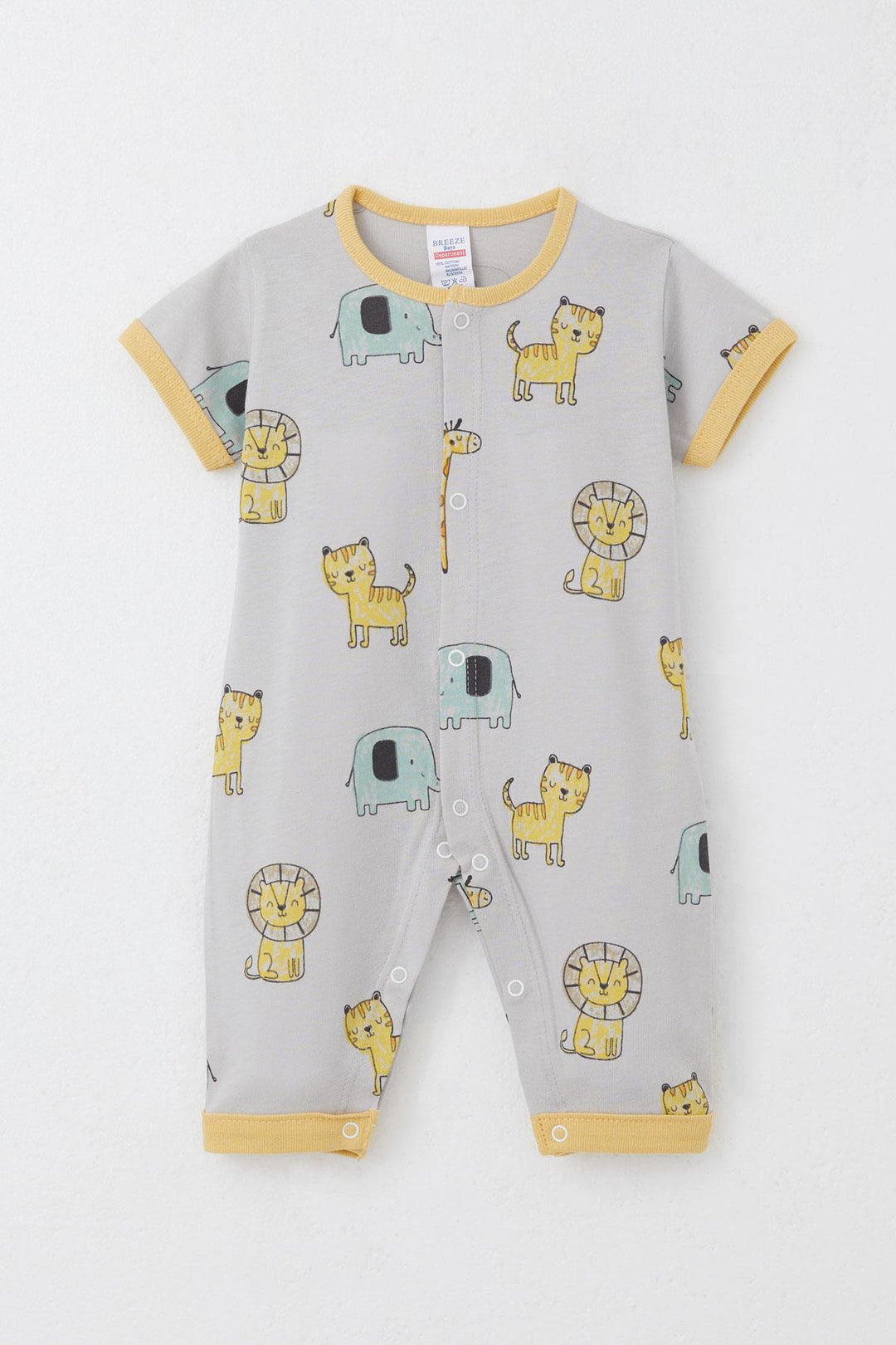BRE Breeze Baby Boy Short Sleeve Romper Cute Animal Patterned 0-6 Months, Gray - Andújar