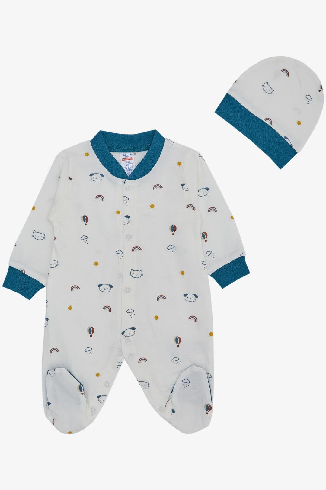 BRE Breeze Baby Boy Footed Romper Sky Themed Animal Patterned 0-6 Months, Ecru - Coburg