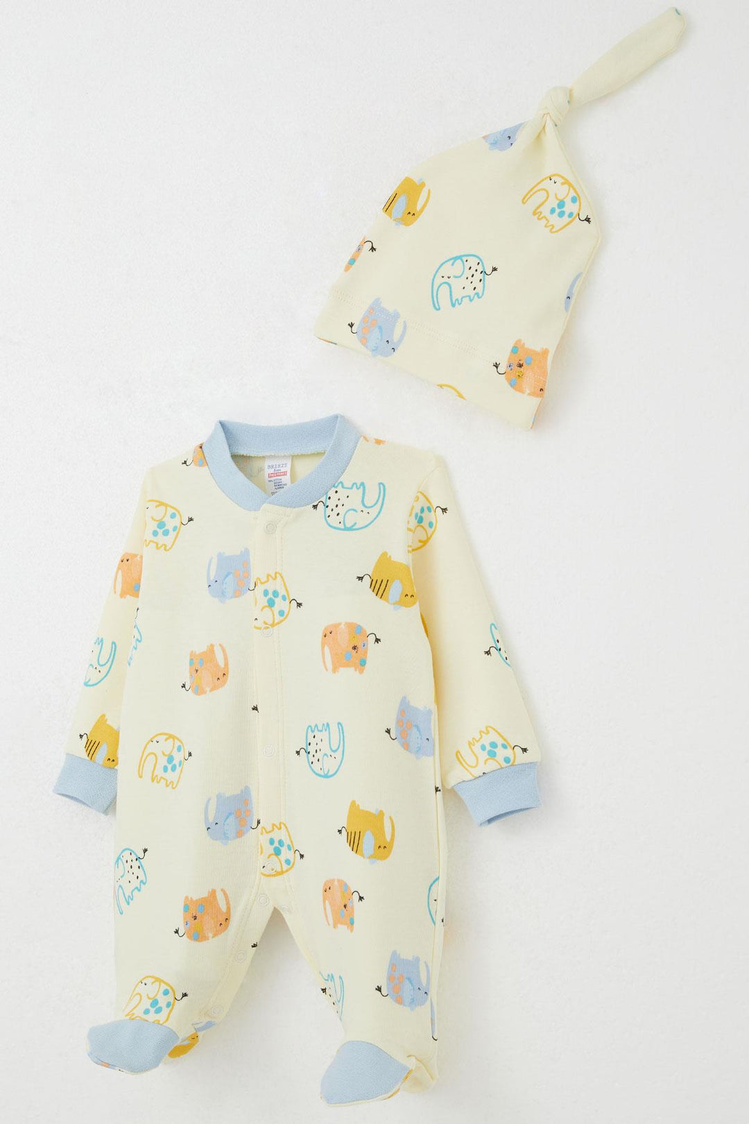 BRE Breeze Baby Boy Footed Romper Colorful Cute Elephant Patterned 0-6 Months, Yellow - St. Louis