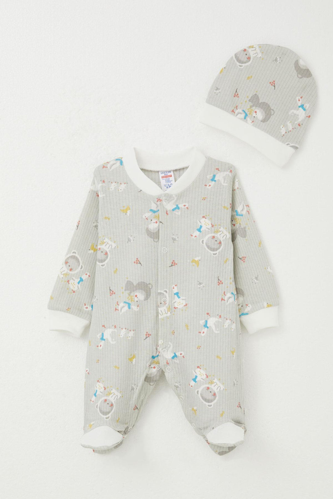 BRE Breeze Baby Boy Footed Romper with Cute Friends Pattern 0-6 Months, Gray - Odenton