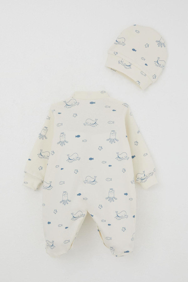 BRE Breeze Baby Boy Romper with Socks Cute Sea Animals Patterned 0-6 Months, Cream - La Chaux-de-Fonds