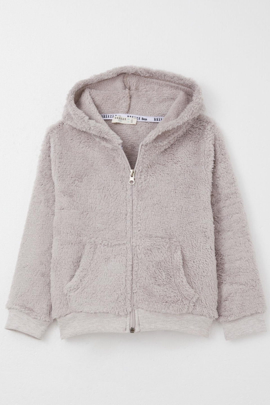 BRE Breeze Baby Boy Plush Hooded Zippered Cardigan 9 Months-3 Years, Beige - Zempoala