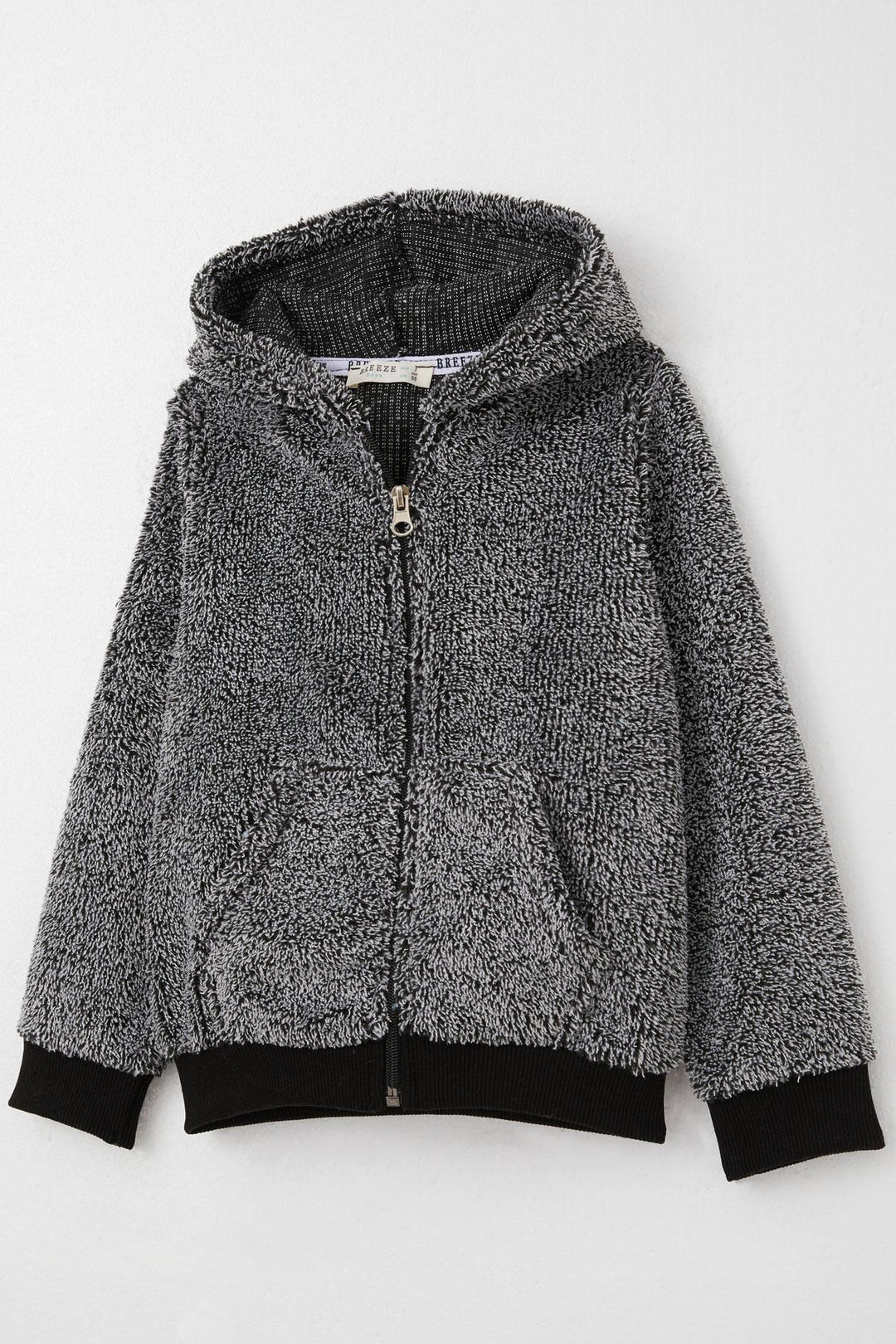 BRE Breeze Baby Boy Plush Hooded Zippered Cardigan 9 Months-3 Years, Black - Bad Homburg