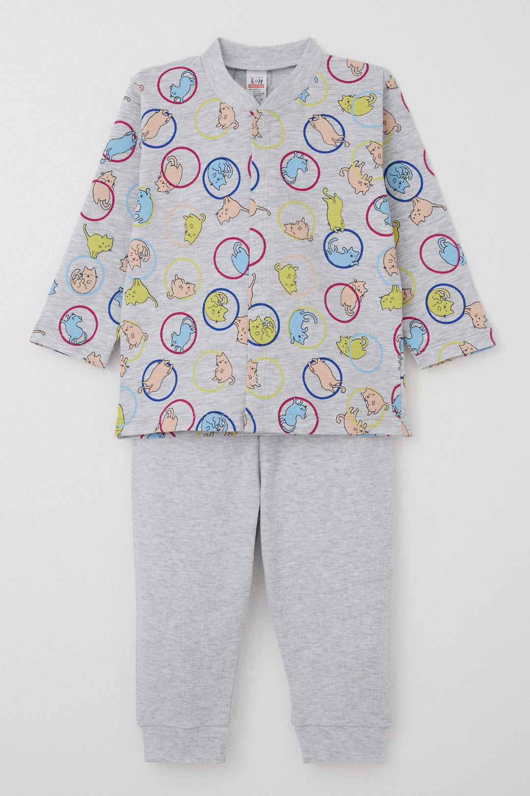 BRE Breeze Baby Boy Pajama Set with Moving Kitten Pattern 4 Months Year, Gray Melange - Bender