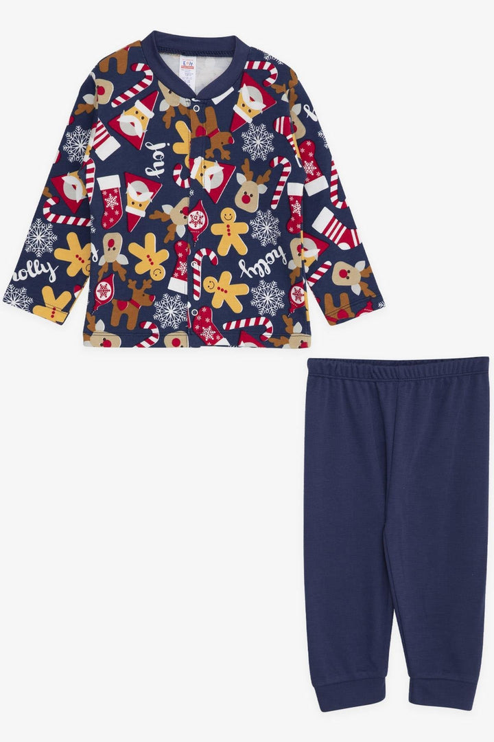 BRE Breeze Baby Boy Pajama Set Cookie Patterned New Year's Themed 4 Months Year, Dark Blue - Arucas