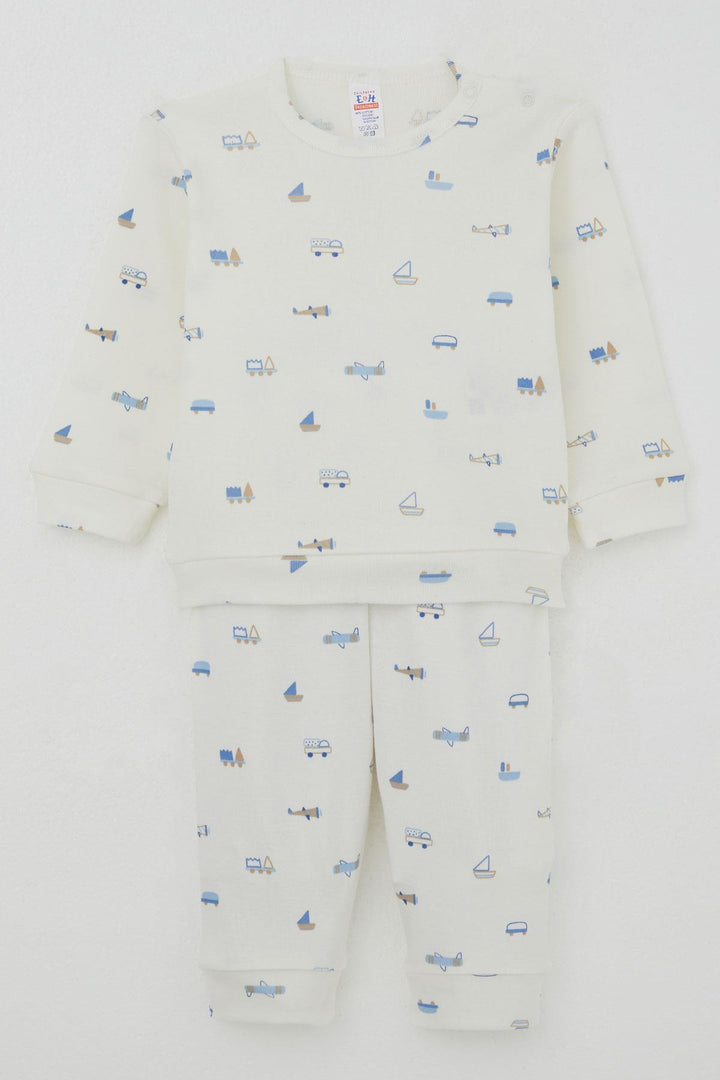 BRE Breeze Baby Boy Pajama Set Shoulder Snap Mini Vehicles World 4 Months Year, Beige - Mestre