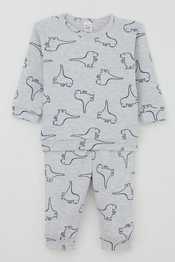 BRE Breeze Baby Boy Pajama Set with Shoulder Snap Cute Dinosaur Patterned 4 Months Year, Light Grey Melange - Heroica Caborca