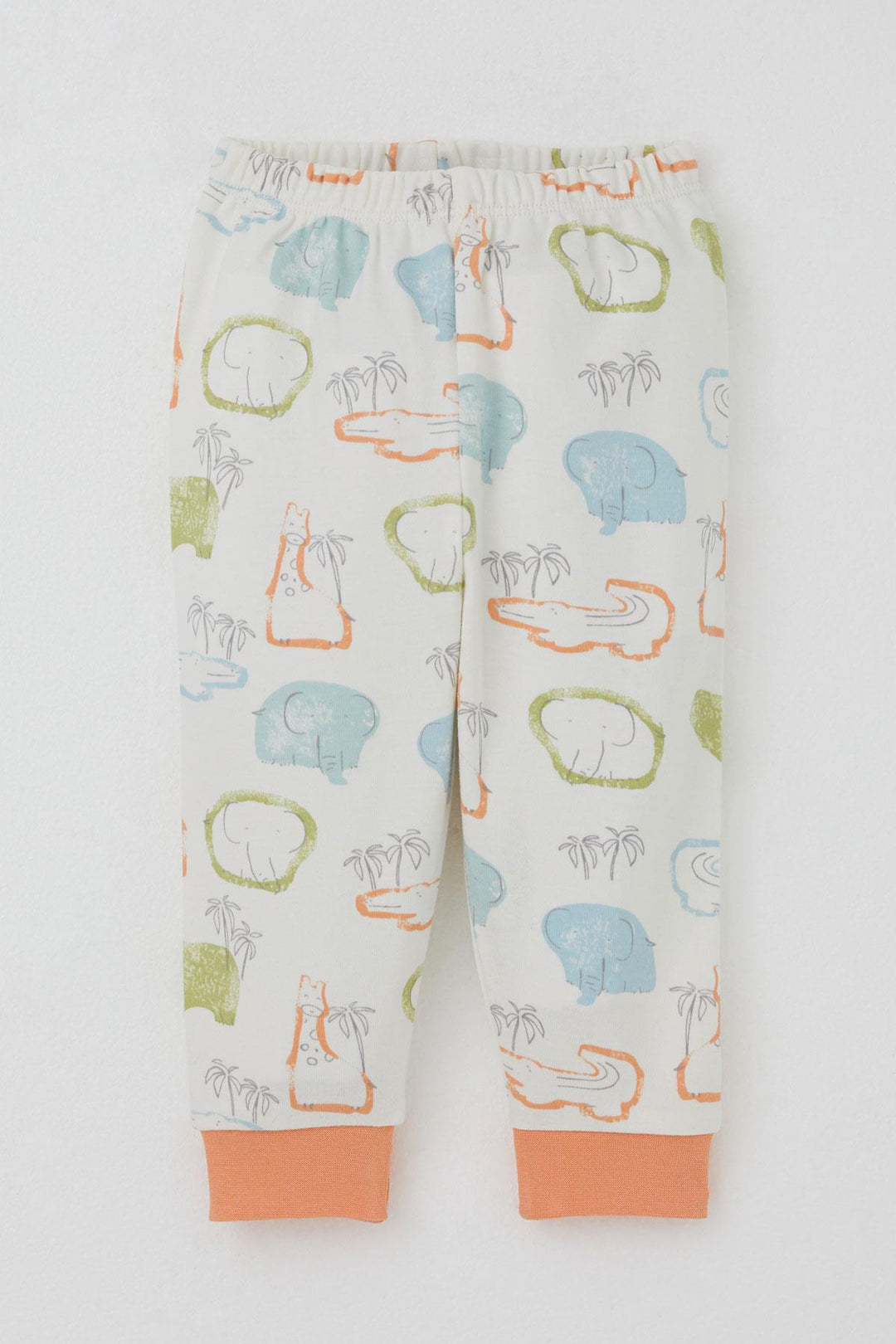 BRE Breeze Baby Boy Pajama Set Shoulder Buttoned Safari Themed Animal Patterned 4 Months Year, Beige - Golden Glades