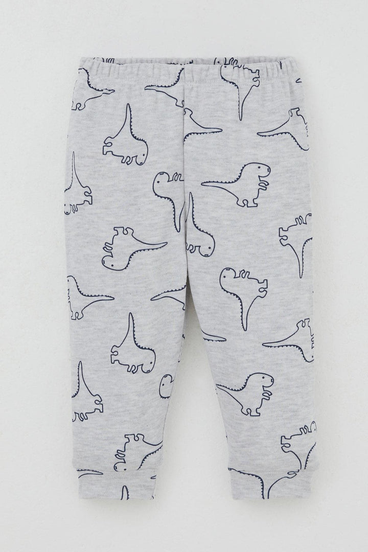 BRE Breeze Baby Boy Pajama Set with Shoulder Snap Cute Dinosaur Patterned 4 Months Year, Light Grey Melange - Heroica Caborca