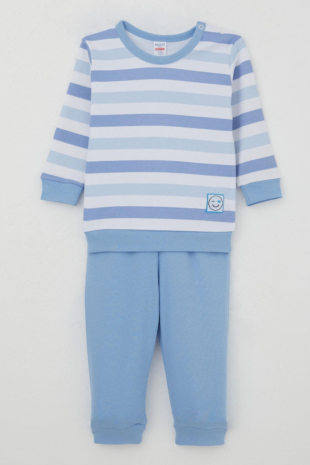 BRE Breeze Baby Boy Pajama Set Shoulder Buttoned Love Themed Emoji Embroidered 4 Months Year, Mixed Color - Pittsburg