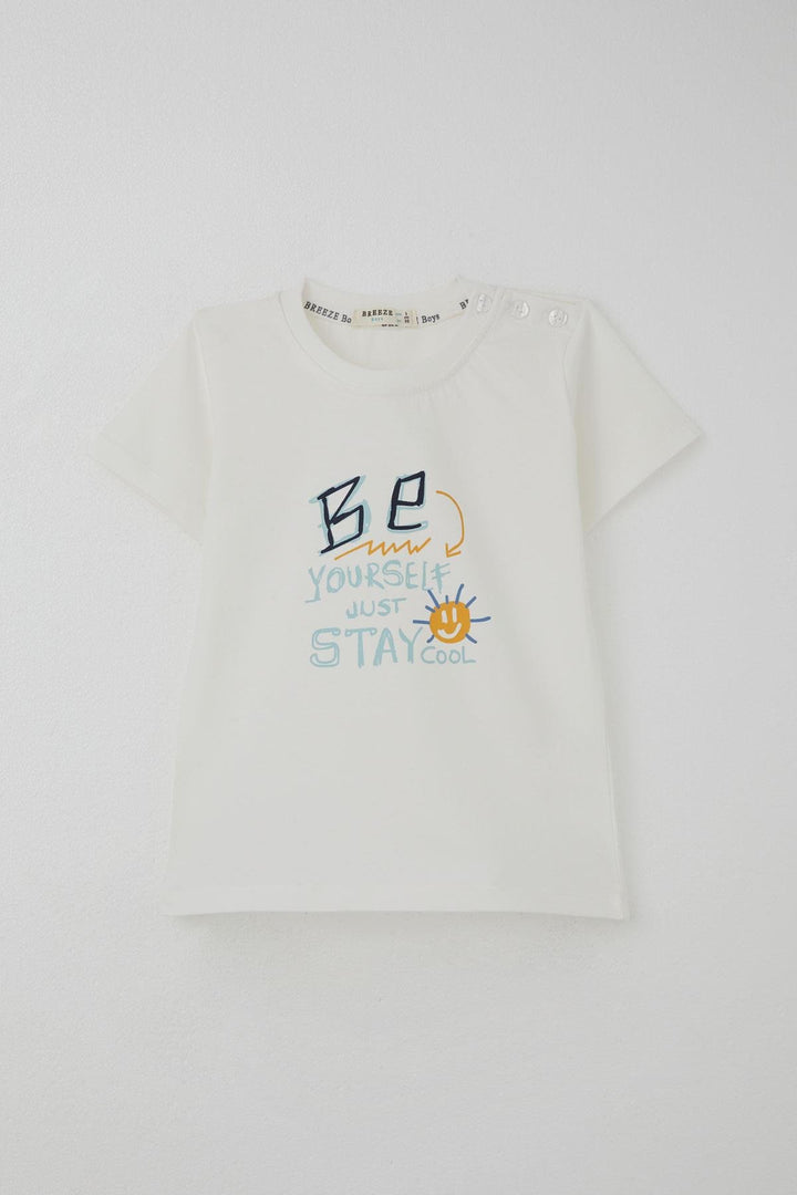 BRE Breeze Baby Boy Shorts Set with Motivation Theme Lace-up Accessory 9 Months-3 Years, Ecru - Auxerre