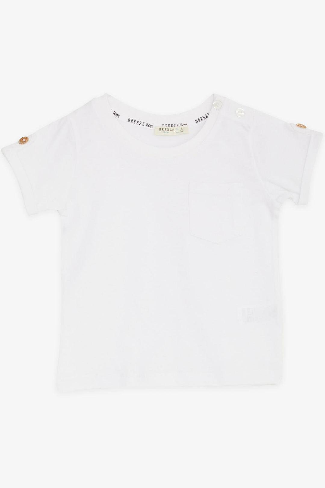 BRE Breeze Baby Boy T-shirt with Pocketed Sleeves Button Accents 9 Months-3 Years, White - Dunstable