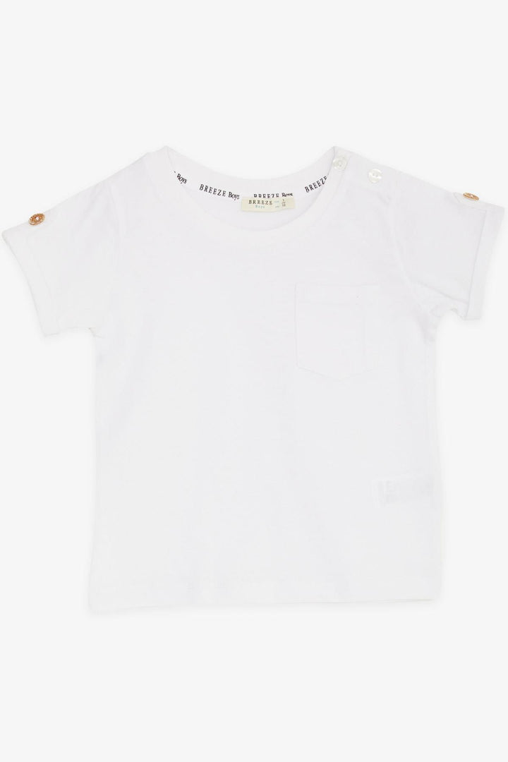 BRE Breeze Baby Boy T-shirt with Pocketed Sleeves Button Accents 9 Months-3 Years, White - Dunstable