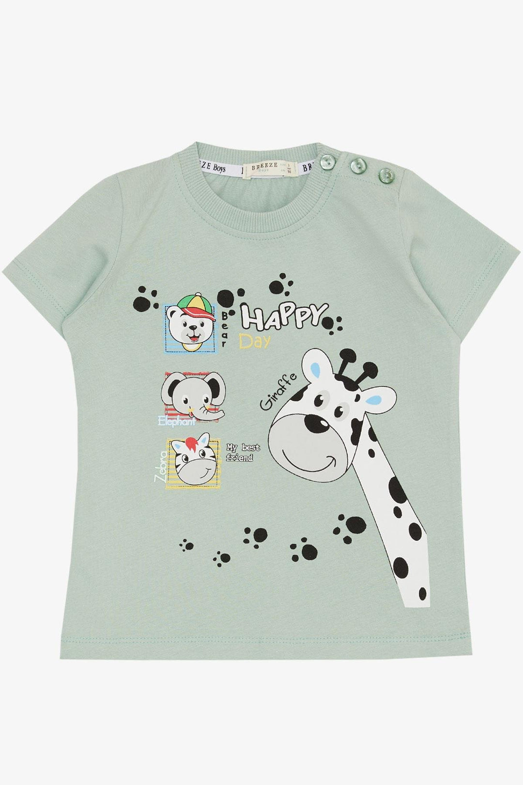 BRE Breeze Baby Boy T-shirt Cute Animal Printed 9 Months-3 Years, Mint Green - Victoria