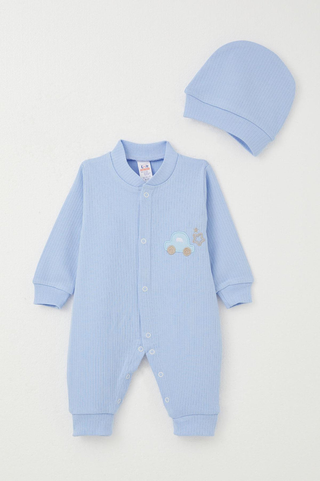 BRE Breeze Baby Boy Romper with Car Embroidery 0-6 Months, Light Blue - Perris