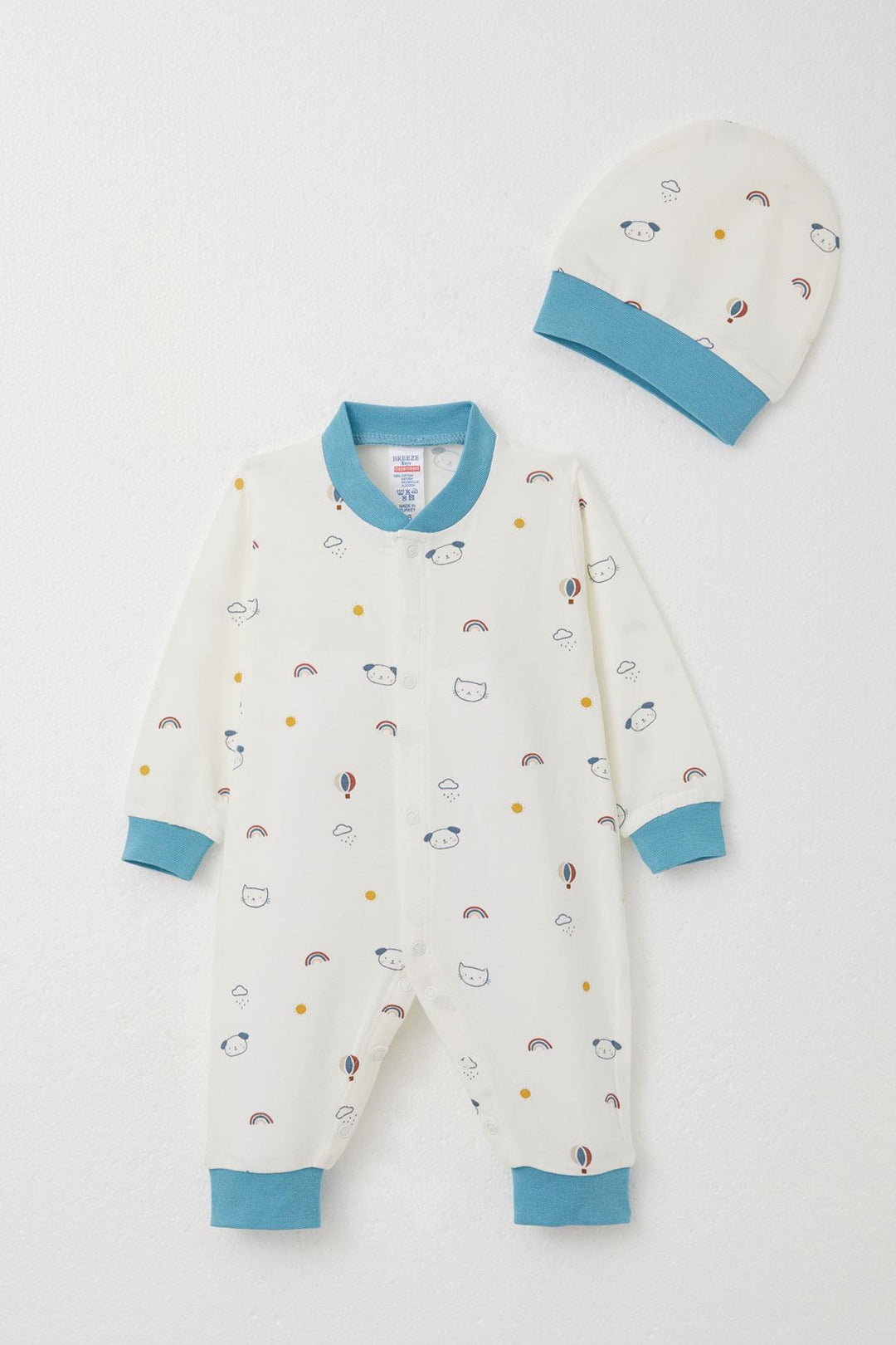 BRE Breeze Baby Boy Romper Sky Themed Animal Patterned 0-6 Months, White - Park Ridge