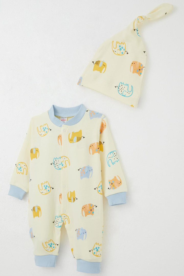 BRE Breeze Baby Boy Romper Colorful Cute Elephant Patterned 0-6 Months, Yellow - Foothill Farms