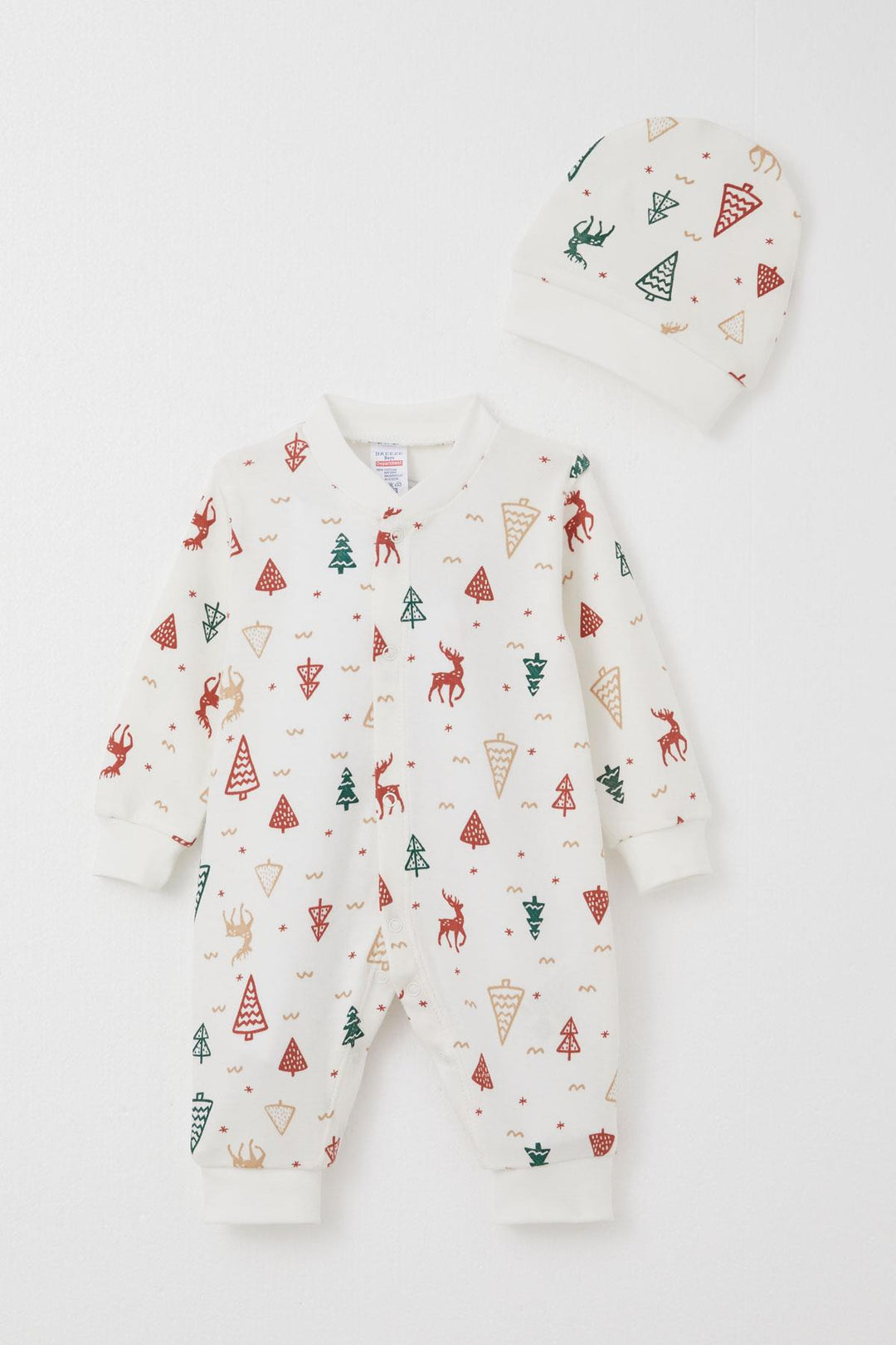 BRE Breeze Baby Boy Romper Christmas Themed Deer Patterned 0-6 Months, Ecru - Torrance