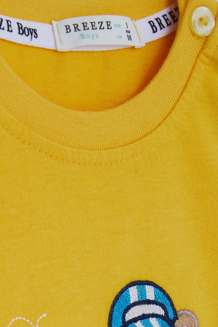 BRE Breeze Baby Boy Long Sleeve T-Shirt with Bear Print Embroidered Text 9 Months-3 Years, Yellow - Rueil-Malmaison