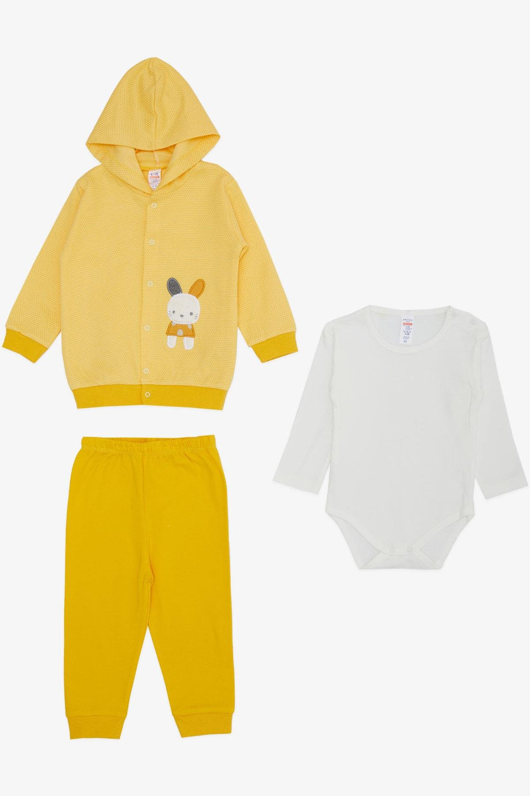 BRE Breeze Baby Boy Bodysuit 3-Piece Set with Cute Bunny Embroidery Hooded 4 Months Year, Yellow - Nicastro