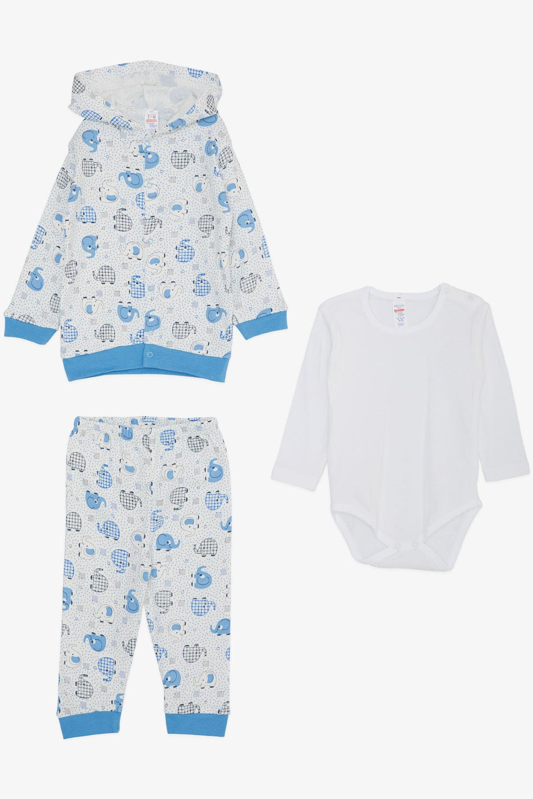 BRE Breeze Baby Boy Bodysuit 3-Piece Set Cute Baby Elephant Patterned 4 Months Year, White - Wilson