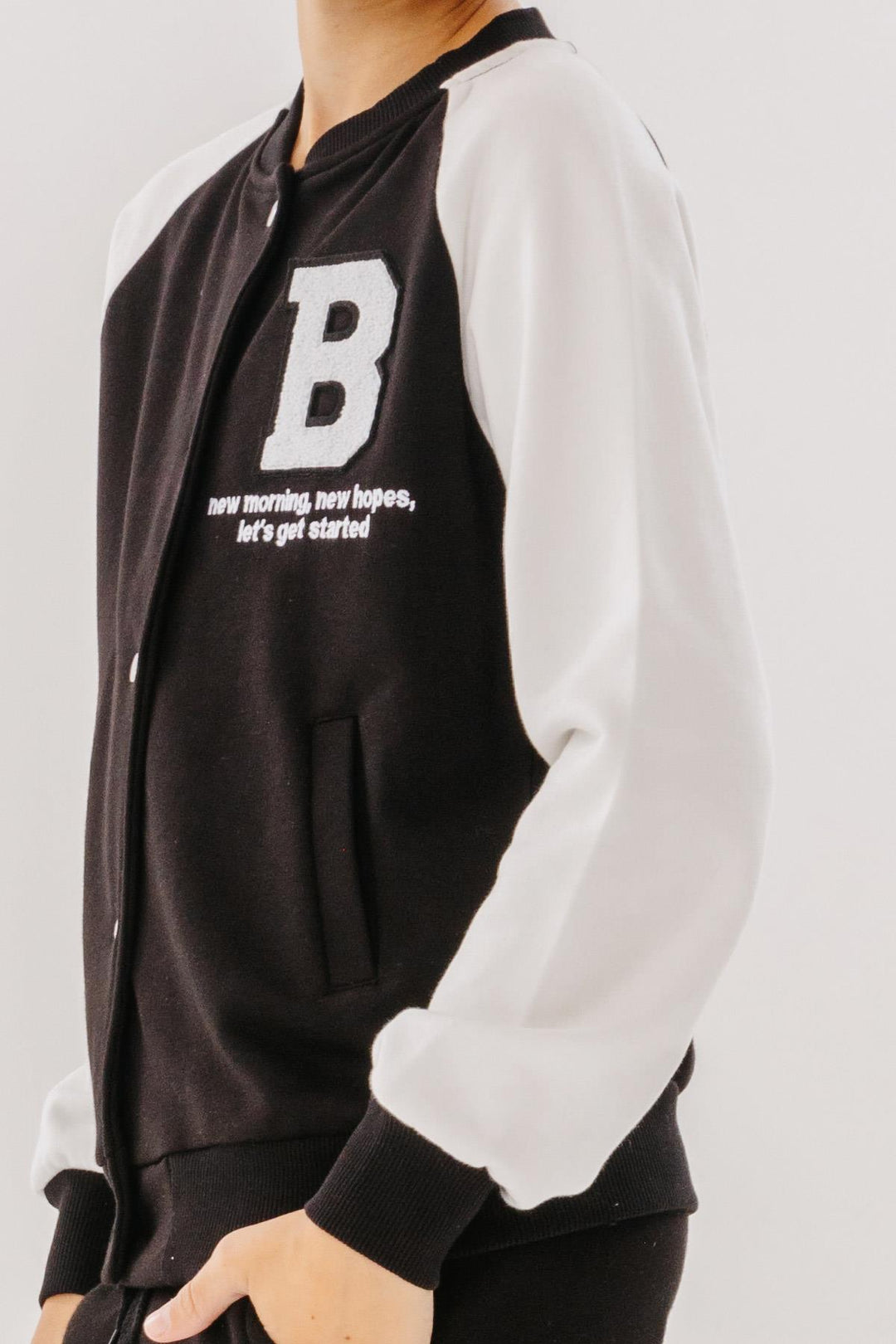 BRE Breeze Girls & Boys Boys College Jacket with Letter Embroidery Snap Fastener 84 Years, Black - Pomezia