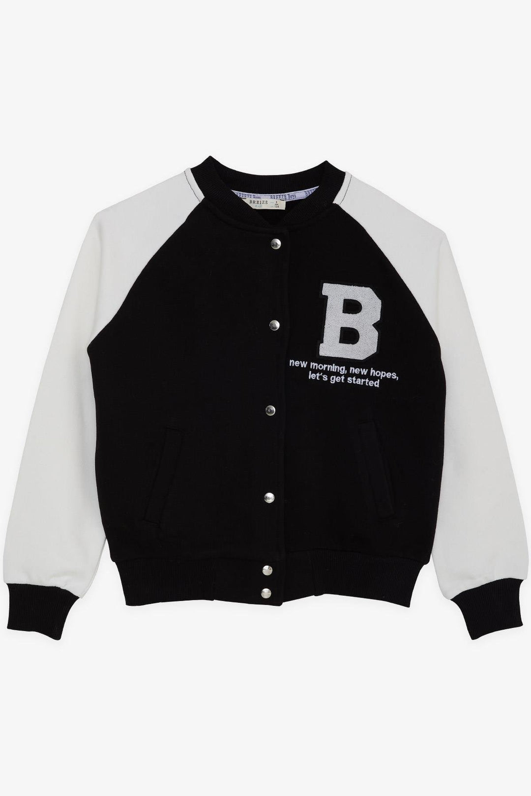 BRE Breeze Girls & Boys Boys College Jacket with Letter Embroidery Snap Fastener 84 Years, Black - Pomezia
