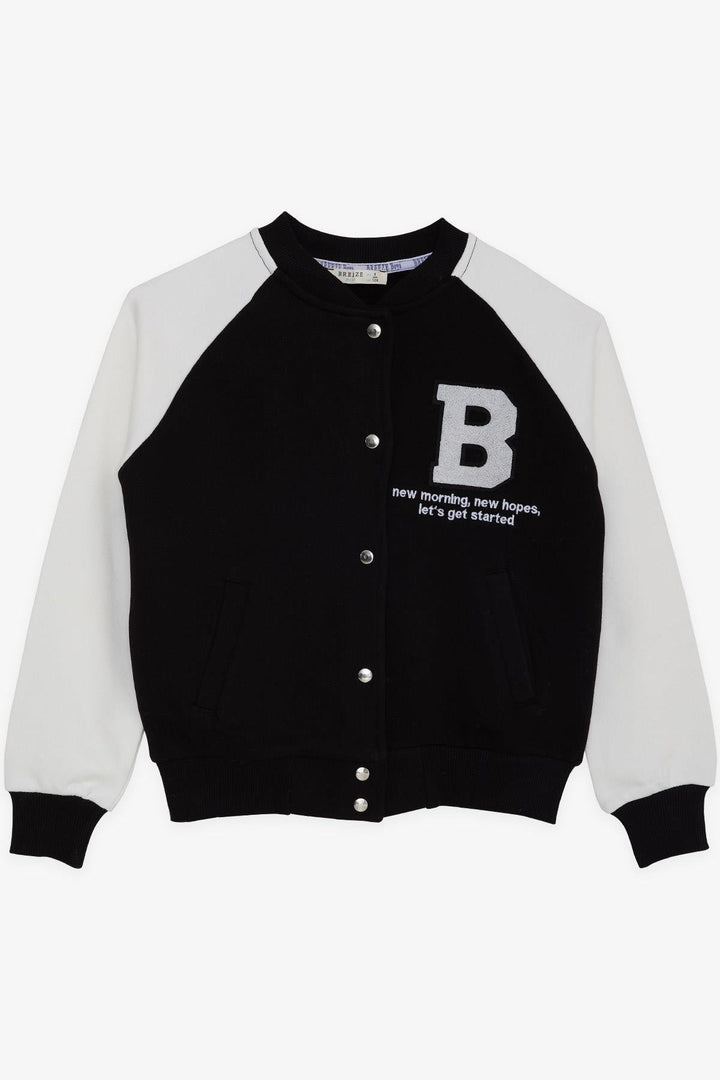 BRE Breeze Girls & Boys Boys College Jacket with Letter Embroidery Snap Fastener 84 Years, Black - Pomezia
