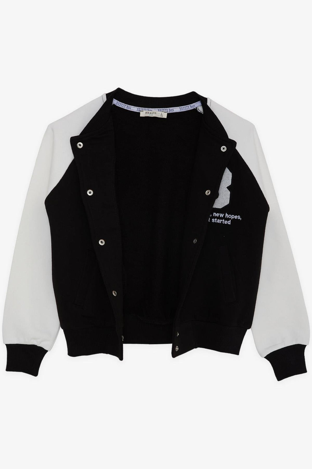BRE Breeze Girls & Boys Boys College Jacket with Letter Embroidery Snap Fastener 84 Years, Black - Pomezia