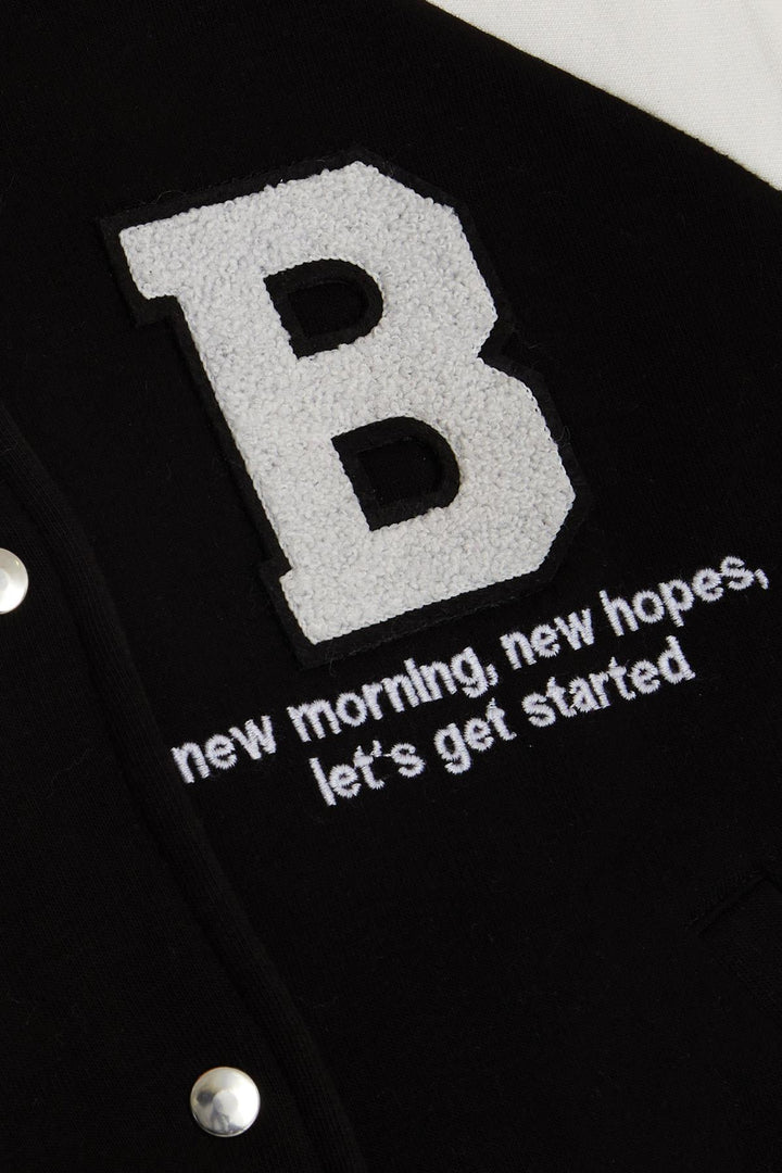 BRE Breeze Girls & Boys Boys College Jacket with Letter Embroidery Snap Fastener 84 Years, Black - Pomezia