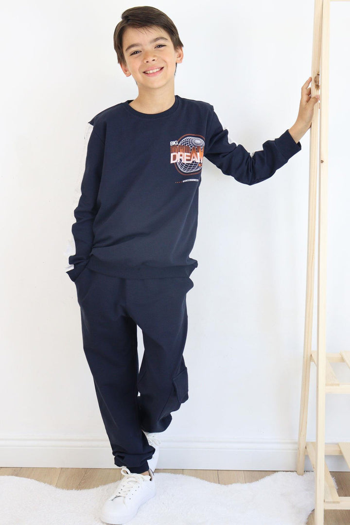 BRE Breeze Girls & Boys Boys' Tracksuit World Style Themed Slogan Printed 72 Years, Navy Blue - Santarém