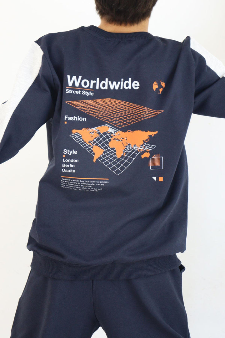 BRE Breeze Girls & Boys Boys' Tracksuit World Style Themed Slogan Printed 72 Years, Navy Blue - Santarém