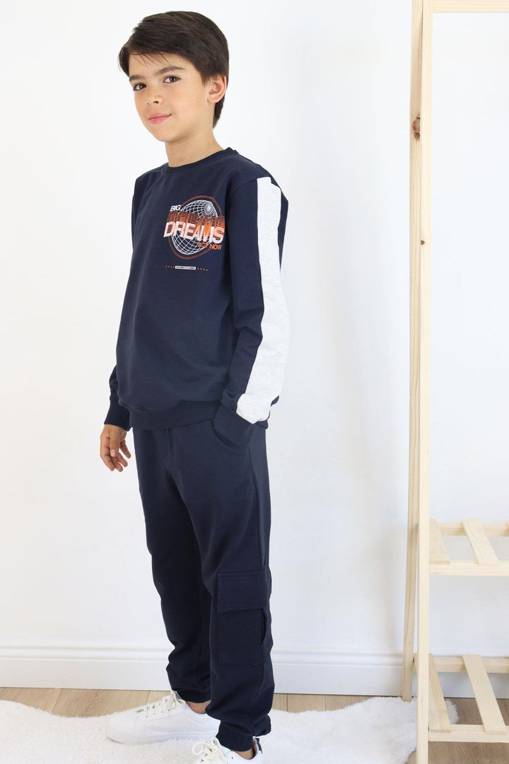 BRE Breeze Girls & Boys Boys' Tracksuit World Style Themed Slogan Printed 72 Years, Navy Blue - Santarém